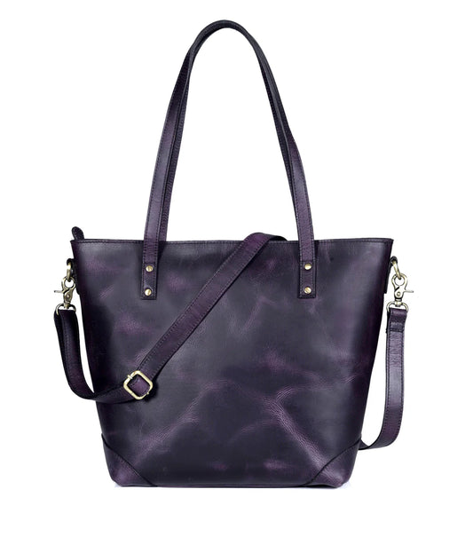 PORTLAND BUFFALO LEATHER TOTE BAG - PURPLE