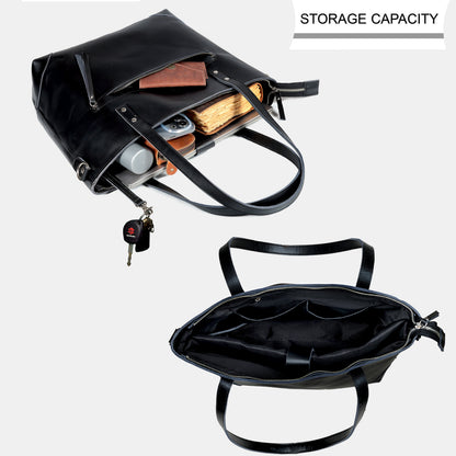 Portland Buffalo Leather Tote Bag Combo - Black