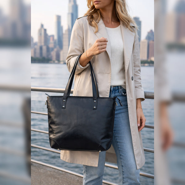 Portland Buffalo Leather Tote Bag - Black