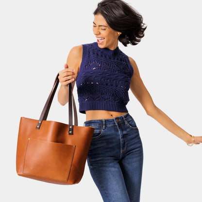 TAN BELLA BUFFALO LEATHER TOTE BAG