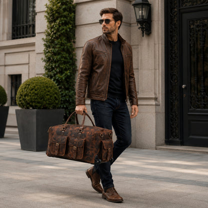 Wheely Leather Duffle Bag With Wheels
