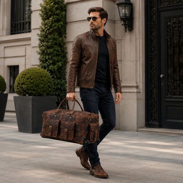 Wheely Leather Duffle Bag With Wheels