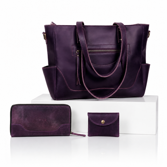 Portland Buffalo Leather Almost Perfect Tote Bag - Purple